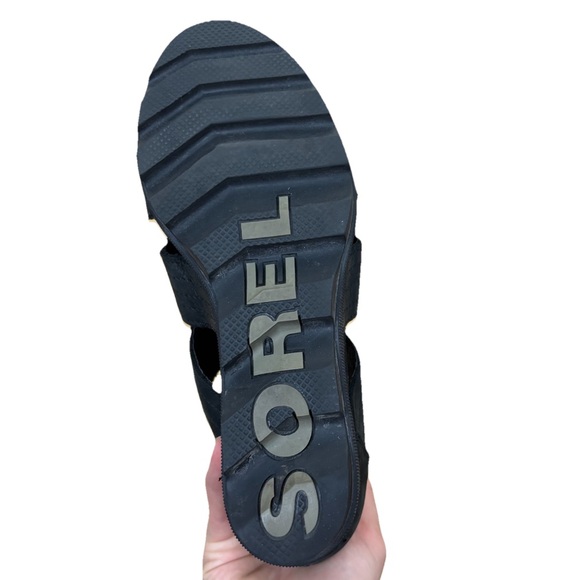 Sorel Joanie II Lace-Up Black Leather Wedge Sandals Womens Sz 10 Nubuck Leather - Picture 7 of 8